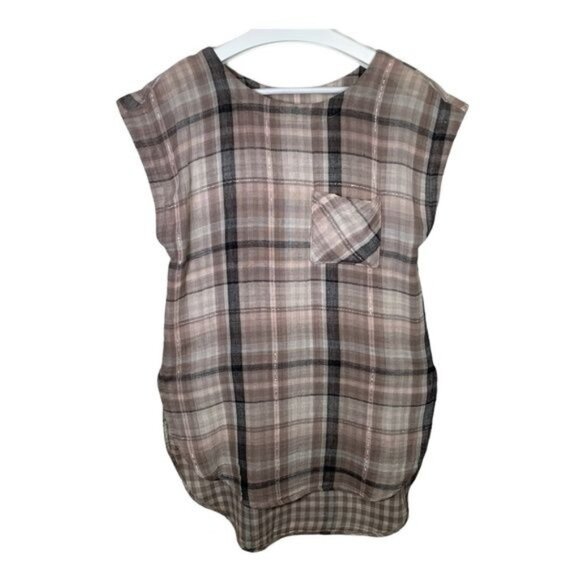 Anthropologie Akemi + Kin XS Plaid Tunic Blouse Brown Tan Sleeveless Fall - Picture 1 of 11
